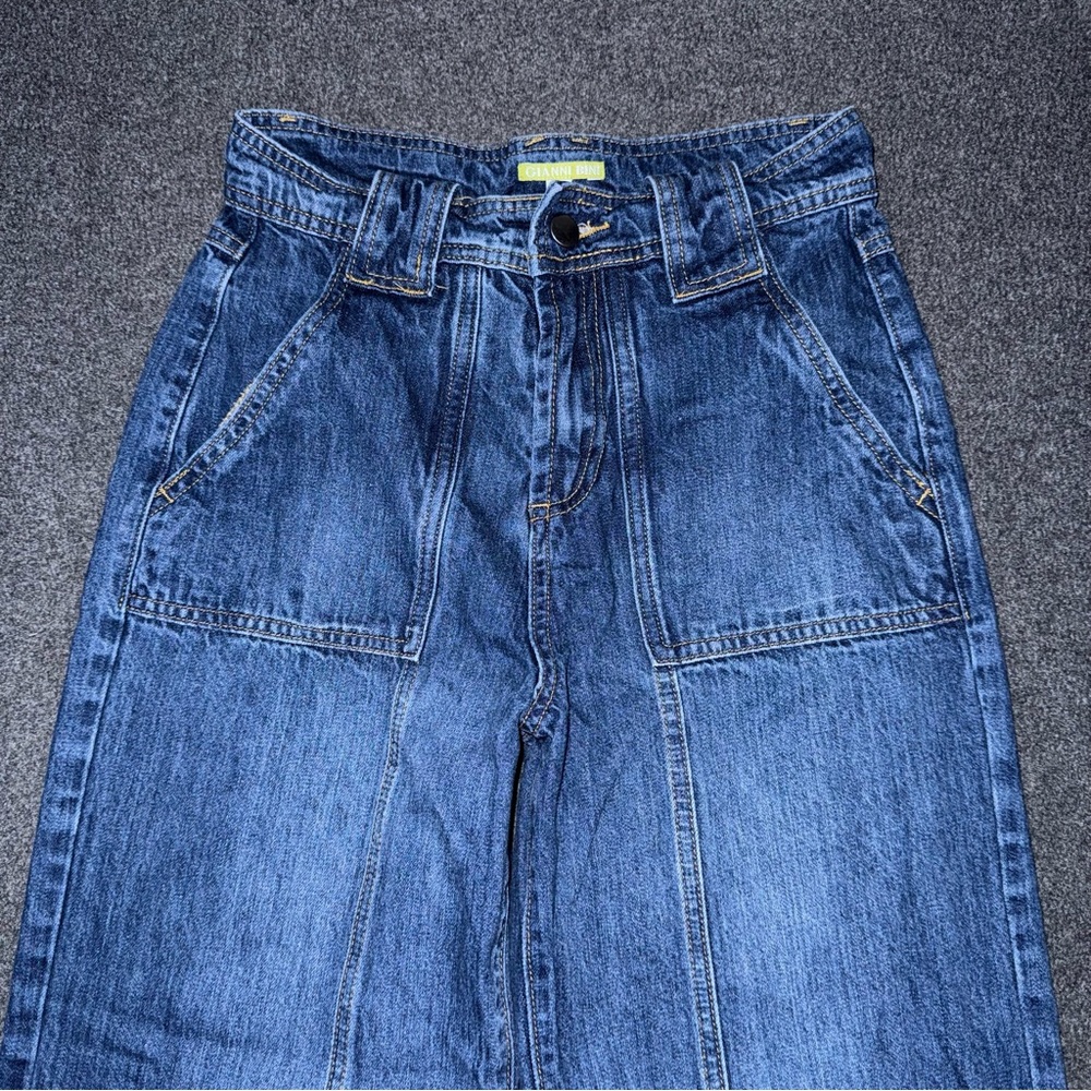 Gianni Bini High Rise Wide Leg Flare Jeans Patch Pocket Utility Denim 25 Seamed - Picture 4 of 9